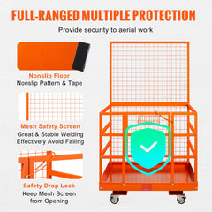 Forklift Safety Cage Work Platform 43X45in 1400lbs w/ Wheels for Aerial