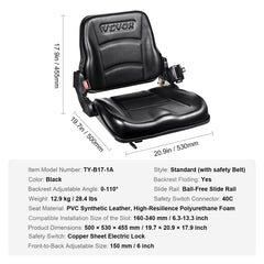 Universal Forklift Seat, Fold Down Tractor Seat with Adjustable Angle Back, Micro Switch and Retractable Seatbelt, 16-34 cm Slot Forklift Seat for Tractor Loader Excavator