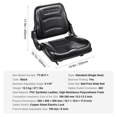 Universal Forklift Seat, Fold Down Tractor Seat with Adjustable Angle Back and Micro Switch, 16-34 cm Extended Slot Comfortable Forklift Seat for Tractor Loader Excavator