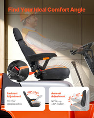 Forklift Seat Mower Tractor Seat Adjustable Back Seatbelt & Headrest