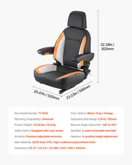 Forklift Seat Mower Tractor Seat Adjustable Back Seatbelt & Headrest