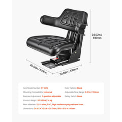 Universal Forklift Seat, Waterproof Tractor Suspension Seat with Adjustable Back, Secure Tractor Seat with Micro Switch, Widely Compatible Seat for Skid Loader Bulldozer