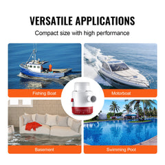 Bilge Pump, 3000GPH Automatic Submersible Boat Bilge Water Pump with Float Switch, 40 mm Outlet Diameter, Small Boat Bilge Pump, Marine Electric Bilge Pump for Boats, Ponds, Pools, Basements