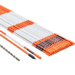 Driveway Markers, 30 PCS 121.5cm, 0.78cm Diameter, Orange Fiberglass Poles Snow Stakes with Reflective Tape, 30cm Steel Drill Bit & Protection Gloves for Parking Lots, Walkways Easy Visibility