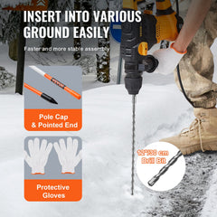 Driveway Markers, 50 PCS 121.5 cm, 0.78 cm Diameter Orange Fiberglass Poles Snow Stakes with Reflective Tape, 30 cm Steel Drill Bit & Protection Gloves for Parking Lots, Walkways Easy Visibility