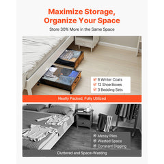 Under Bed Storage with Wheels, 650 x 460 x 180 mm Underbed Containers, Underbed Shoes Organizer with Lockable Wheels, Rolling Under the Bed Storage Bins for Clothes, Shoes, Blankets, 2 Pack