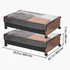 Under Bed Storage with Wheels, 650 x 460 x 180 mm Underbed Containers, Underbed Shoes Organizer with Lockable Wheels, Rolling Under the Bed Storage Bins for Clothes, Shoes, Blankets, 2 Pack