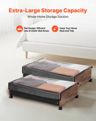 Under Bed Storage with Wheels, 650 x 460 x 180 mm Underbed Containers, Underbed Shoes Organizer with Lockable Wheels, Rolling Under the Bed Storage Bins for Clothes, Shoes, Blankets, 2 Pack