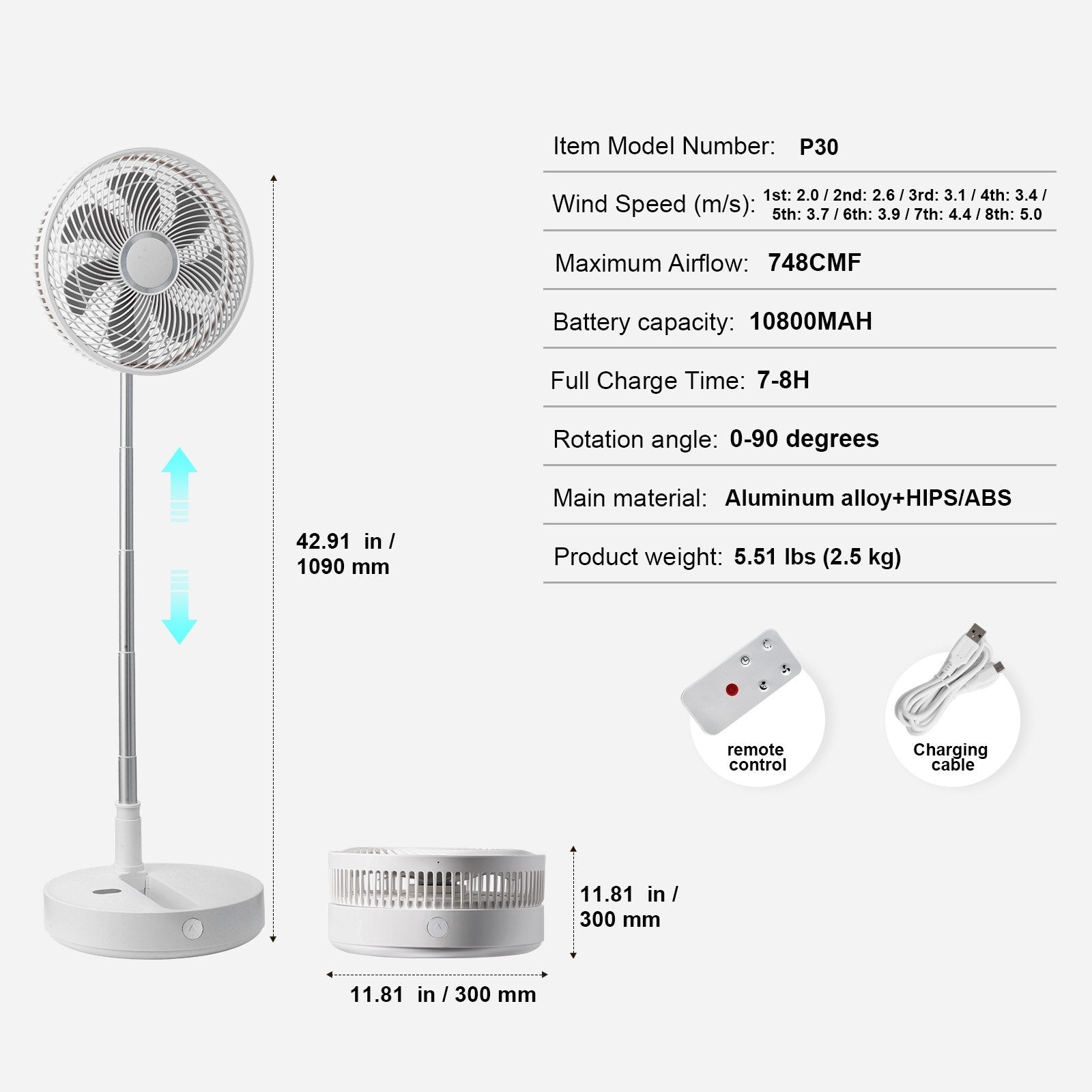 Vevor P30 fan with specifications on a white background