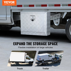 Underbody Truck Box, 24"×14"×16" Pickup Storage Box, Heavy Duty Aluminum Diamond Plate Tool Box with Lock and Keys, Waterproof Trailer Storage Box with T-Handle Latch for Truck, Van, Trailer