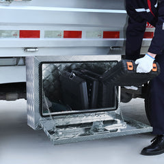 Underbody Truck Box, 24"×14"×16" Pickup Storage Box, Heavy Duty Aluminum Diamond Plate Tool Box with Lock and Keys, Waterproof Trailer Storage Box with T-Handle Latch for Truck, Van, Trailer