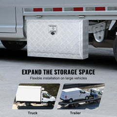 Underbody Truck Box, 30"×14"×16" Pickup Storage Box, Heavy Duty Aluminum Diamond Plate Tool Box with Lock and Keys, Waterproof Trailer Storage Box with T-Handle Latch for Truck, Van, Trailer