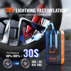 Tire Inflator Portable Air Compressor, Dual-Cylinder & 12000mAh Rechargeable Air Pump, 30s Fast Inflation Tire Pump with Auto-Off, LCD Pressure Gauge for Car Motorcycle Bike Ball