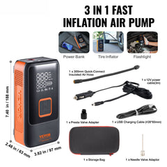 Tire Inflator Portable Air Compressor, Dual-Cylinder & 12000mAh Rechargeable Air Pump, 30s Fast Inflation Tire Pump with Auto-Off, LCD Pressure Gauge for Car Motorcycle Bike Ball