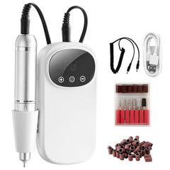 Electric Rechargeable Nail Drill, 35,000RPM Portable Cordless Nail E File Machine, LCD-Display Acrylic Gel Grinder Tool with 6 Bits and 50PCS Sanding Bands for Manicure Pedicure Carve Polish