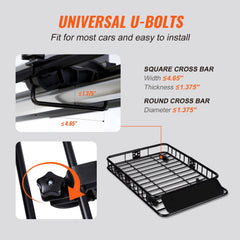 Roof Rack Cargo Basket 200 LBS 51"x36"x5" for SUV Truck with Luggage Bag