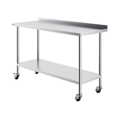 24 x 60 x 40 Inch Stainless Steel Work Table, Commercial Food Prep Worktable with Casters, Heavy Duty Prep Worktable, Metal Work Table with Adjustable Height for Restaurant, Home and Hotel