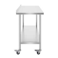 24 x 60 x 40 Inch Stainless Steel Work Table, Commercial Food Prep Worktable with Casters, Heavy Duty Prep Worktable, Metal Work Table with Adjustable Height for Restaurant, Home and Hotel