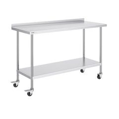 24 x 60 x 40 Inch Stainless Steel Work Table, Commercial Food Prep Worktable with Casters, Heavy Duty Prep Worktable, Metal Work Table with Adjustable Height for Restaurant, Home and Hotel