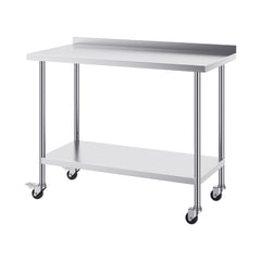 24 x 48 x 40 Inch Stainless Steel Work Table, Commercial Food Prep Worktable with Casters, Heavy Duty Prep Worktable, Metal Work Table with Adjustable Height for Restaurant, Home and Hotel