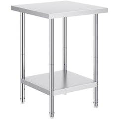 Stainless Steel Prep Table, 24 x 24 x 34 Inch, Heavy Duty Metal Worktable with 3 Adjustable Height Levels, Commercial Workstation for Kitchen Garage Restaurant Backyard