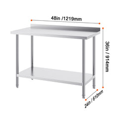 24 x 48 x 36 Inch Stainless Steel Work Table, Commercial Food Prep Worktable Heavy Duty Prep Worktable, Metal Work Table with Adjustable Height for Restaurant, Home and Hotel
