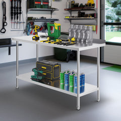 24 x 60 x 36 Inch Stainless Steel Work Table, Commercial Food Prep Worktable Heavy Duty Prep Worktable, Metal Work Table with Adjustable Height for Restaurant, Home and Hotel
