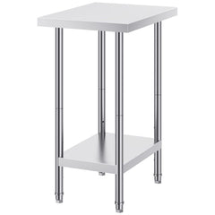 Stainless Steel Prep Table, 24 x 18 x 34 Inch, Heavy Duty Metal Worktable with 3 Adjustable Height Levels, Commercial Workstation for Kitchen Garage Restaurant Backyard