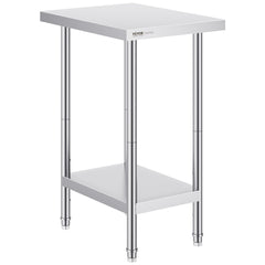 Stainless Steel Prep Table, 24 x 18 x 34 Inch, Heavy Duty Metal Worktable with 3 Adjustable Height Levels, Commercial Workstation for Kitchen Garage Restaurant Backyard