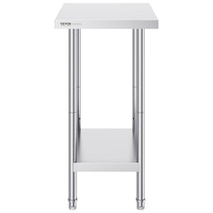 Stainless Steel Prep Table, 24 x 18 x 34 Inch, Heavy Duty Metal Worktable with 3 Adjustable Height Levels, Commercial Workstation for Kitchen Garage Restaurant Backyard