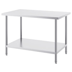 Stainless Steel Prep Table, 30 x 48 x 34 Inch, Heavy Duty Metal Worktable with 3 Adjustable Height Levels, Commercial Workstation for Kitchen Garage Restaurant Backyard