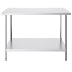Stainless Steel Prep Table, 30 x 48 x 34 Inch, Heavy Duty Metal Worktable with 3 Adjustable Height Levels, Commercial Workstation for Kitchen Garage Restaurant Backyard