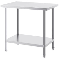 Stainless Steel Prep Table, 24 x 36 x 34 Inch, Heavy Duty Metal Worktable with 3 Adjustable Height Levels, Commercial Workstation for Kitchen Garage Restaurant Backyard