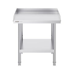 Stainless Steel Work Table, 24 x 24 x 26 Inch Commercial Food Prep Worktable, 3-Sided Backsplash Heavy Duty Prep Worktable, Metal Work Table with Adjustable Height for Restaurant Home Hotel