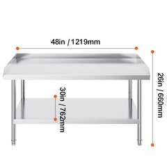 Stainless Steel Work Table, 762 x 1219 x 660 mm Commercial Food Prep Worktable, 3-Sided Backsplash Heavy Duty Prep Worktable, Metal Work Table with Adjustable Height for Restaurant Home Hotel