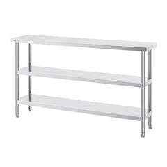 Stainless Steel Food Prep Table, 356 x 1524 x 864 mm Commercial Kitchen Worktable, with 2 Adjustable Undershelf, Heavy Duty Prep Table Metal Work Table for BBQ, Kitchen, Home, and Garage