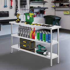 Stainless Steel Food Prep Table, 356 x 1524 x 864 mm Commercial Kitchen Worktable, with 2 Adjustable Undershelf, Heavy Duty Prep Table Metal Work Table for BBQ, Kitchen, Home, and Garage