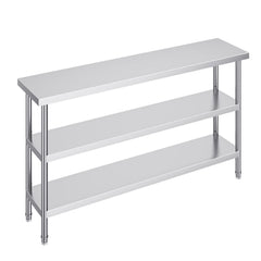 Stainless Steel Food Prep Table, 356 x 1524 x 864 mm Commercial Kitchen Worktable, with 2 Adjustable Undershelf, Heavy Duty Prep Table Metal Work Table for BBQ, Kitchen, Home, and Garage