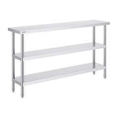 Stainless Steel Food Prep Table, 356 x 1524 x 864 mm Commercial Kitchen Worktable, with 2 Adjustable Undershelf, Heavy Duty Prep Table Metal Work Table for BBQ, Kitchen, Home, and Garage