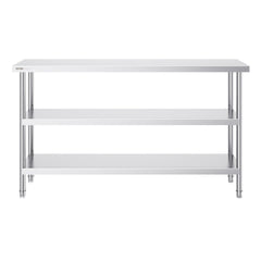 Stainless Steel Food Prep Table, 356 x 1524 x 864 mm Commercial Kitchen Worktable, with 2 Adjustable Undershelf, Heavy Duty Prep Table Metal Work Table for BBQ, Kitchen, Home, and Garage
