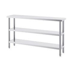 Stainless Steel Food Prep Table, 356 x 1524 x 864 mm Commercial Kitchen Worktable, with 2 Adjustable Undershelf, Heavy Duty Prep Table Metal Work Table for BBQ, Kitchen, Home, and Garage