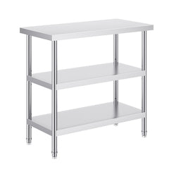 Stainless Steel Food Prep Table, 18 x 36 x 34 Inch Commercial Kitchen Worktable, with 2 Adjustable Undershelf, Heavy Duty Prep Table Metal Work Table for BBQ, Kitchen, Home, and Garage