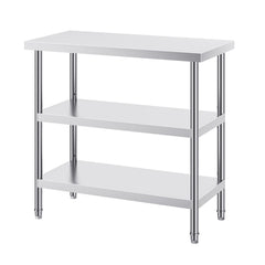 Stainless Steel Food Prep Table, 18 x 36 x 34 Inch Commercial Kitchen Worktable, with 2 Adjustable Undershelf, Heavy Duty Prep Table Metal Work Table for BBQ, Kitchen, Home, and Garage