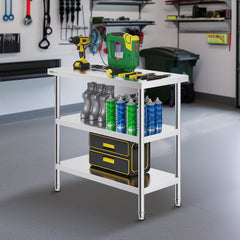 Stainless Steel Food Prep Table, 18 x 36 x 34 Inch Commercial Kitchen Worktable, with 2 Adjustable Undershelf, Heavy Duty Prep Table Metal Work Table for BBQ, Kitchen, Home, and Garage