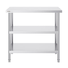 Stainless Steel Food Prep Table, 18 x 36 x 34 Inch Commercial Kitchen Worktable, with 2 Adjustable Undershelf, Heavy Duty Prep Table Metal Work Table for BBQ, Kitchen, Home, and Garage