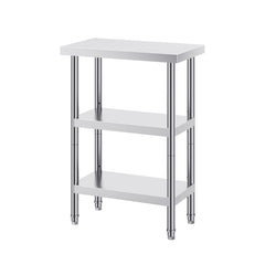 Stainless Steel Food Prep Table, 14 x 24 x 34 Inch Commercial Kitchen Worktable, with 2 Adjustable Undershelf, Heavy Duty Prep Table Metal Work Table for BBQ, Kitchen, Home, and Garage