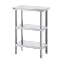 Stainless Steel Food Prep Table, 14 x 24 x 34 Inch Commercial Kitchen Worktable, with 2 Adjustable Undershelf, Heavy Duty Prep Table Metal Work Table for BBQ, Kitchen, Home, and Garage