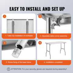 Stainless Steel Kitchen Bench Folding Commercial Prep Table 1220x610 mm