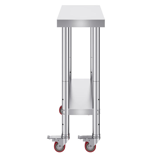 30x12x34 Inch Stainless Steel Work Table 3-Stage Adjustable Shelf with 4 Wheels Heavy Duty Commercial Food Prep Worktable with Brake for Kitchen Prep Work