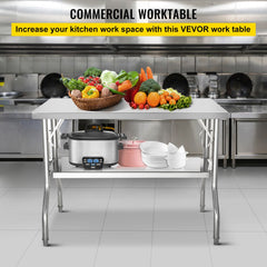 Commercial Worktable Workstation Folding Commercial Prep Table 1220x610 mm